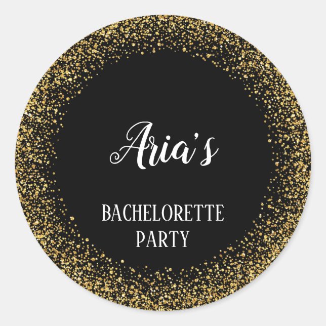 Gold Confetti on Black Bachelorette Envelope Seals (Front)