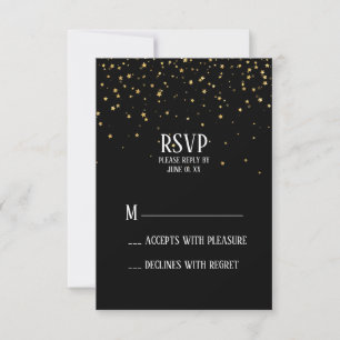 Gold Confetti on Black Bachelorette Party RSVP Card