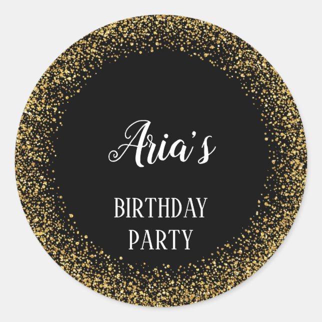 Gold Confetti on Black Birthday Envelope Seals (Front)