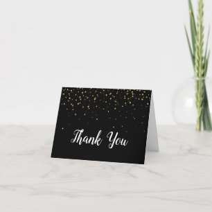 Gold Confetti on Black Birthday Thank You Card