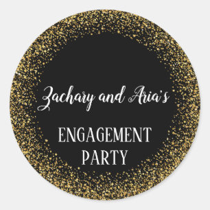 Gold Confetti on Black Engagement Envelope Seals