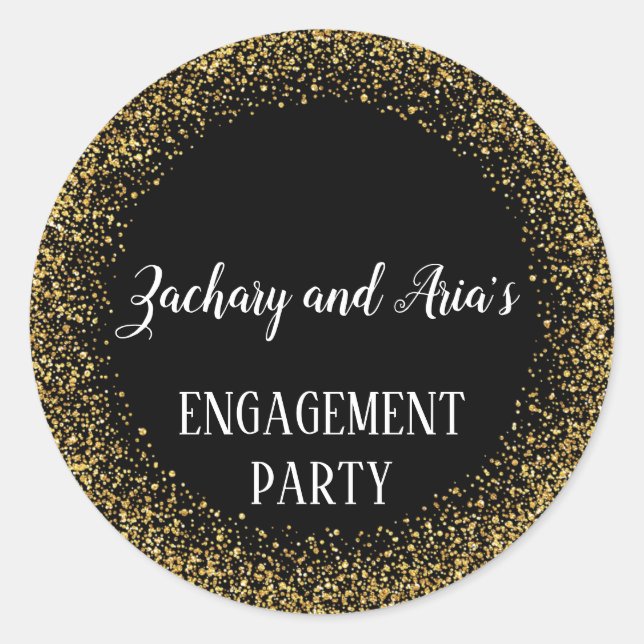 Gold Confetti on Black Engagement Envelope Seals (Front)