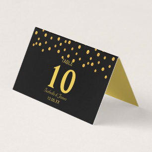 Gold Confetti on Black Fold Table Card