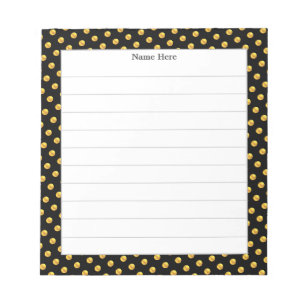Gold Confetti on Black Frame Lined Notepad