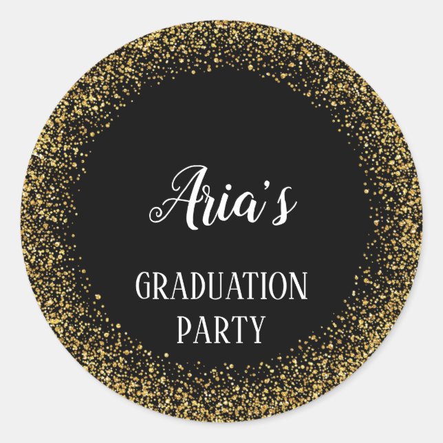Gold Confetti on Black Graduation Envelope Seals (Front)