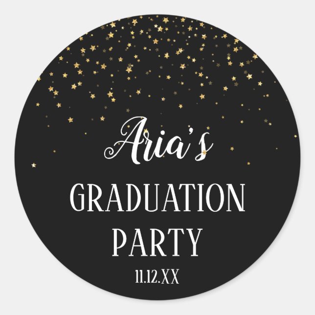 Gold Confetti on Black Graduation Envelope Seals (Front)
