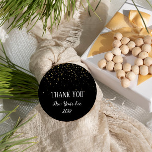 Gold Confetti on Black New Year's Thank You Favour Classic Round Sticker