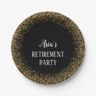 Gold Confetti on Black Retirement Party Plates
