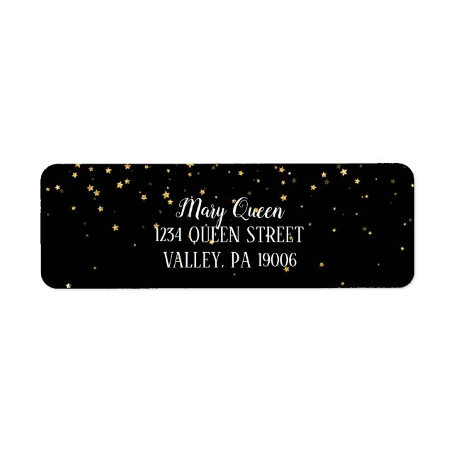 Gold Confetti on Black Return Address Labels (Front)