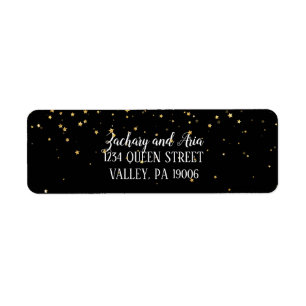 Gold Confetti on Black Wedding Address Labels