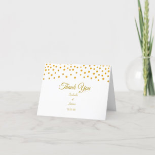 Gold Confetti on Black & White Wedding Thank You Card