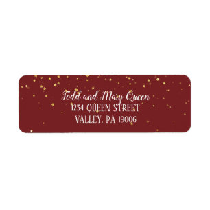 Gold Confetti on Burgundy Return Address Labels