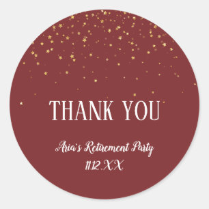 Gold Confetti on Burgundy Thank You Favour Classic Round Sticker