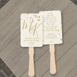Gold Confetti on Ecru Wedding Program Hand Fans
