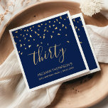 Gold Confetti on Navy Blue 30th Birthday Party Napkin<br><div class="desc">Celebrate their 30th birthday in style with this simple but elegant design, featuring faux gold triangular confetti sifting down on the word "thirty" in gold handwriting font on a navy blue background. Personalize it with the name of the honoree in gold sans serif font, along with the occasion and date...</div>