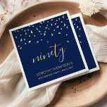 Gold Confetti on Navy Blue 90th Birthday Party Napkin<br><div class="desc">Help them celebrate their 90th birthday in style with this simple but elegant design, featuring faux gold triangular confetti sifting down on the word "ninety" in stylish gold handwriting font on a navy blue background. Personalize it with the name of the honoree in gold sans serif font, along with the...</div>