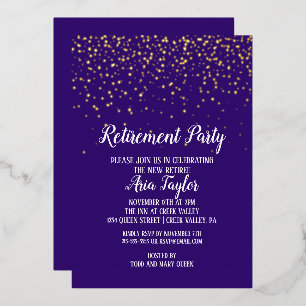 Gold Confetti on Purple Retirement Party Gold