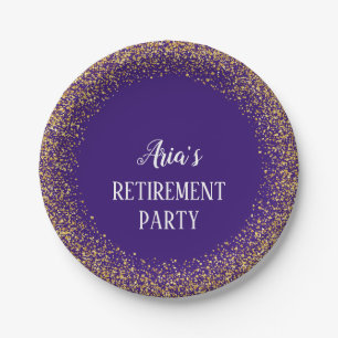 Gold Confetti on Purple Retirement Party Plates