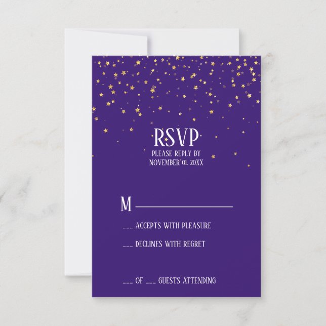 Gold Confetti on Purple RSVP Card (Front)