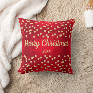 Gold Confetti on Red Christmas Pattern Throw Pillow
