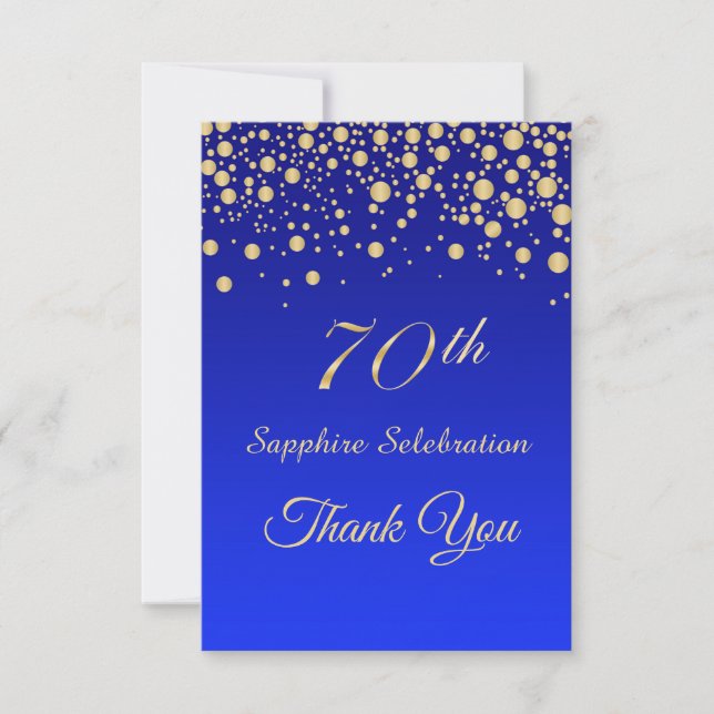 Gold confetti on Sapphire blue Birthday Thank You (Front)