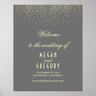 Gold Confetti Particles Wedding Welcome Sign