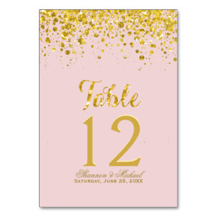 Gold Confetti   Pastel Pink Table Card