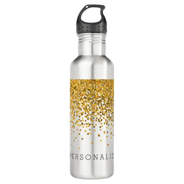 Gold Confetti Personalized 710 Ml Water Bottle (Front)