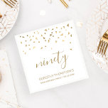 Gold Confetti Personalized 90th Birthday Party Napkin<br><div class="desc">Help them celebrate their 90th birthday in style with this simple but elegant design, featuring faux gold triangular confetti sifting down on the word "ninety" in stylish gold handwriting font. Personalize it with the name of the honoree in gold sans serif font, along with the occasion and date below in...</div>