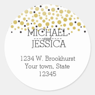 Gold Confetti Personalized name and address Classic Round Sticker