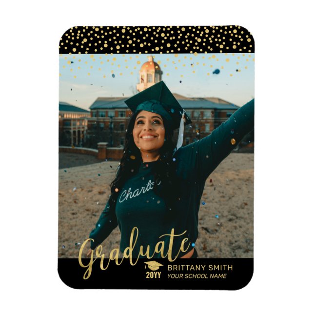 Gold Confetti Photo Graduation Announcement Magnet (Vertical)