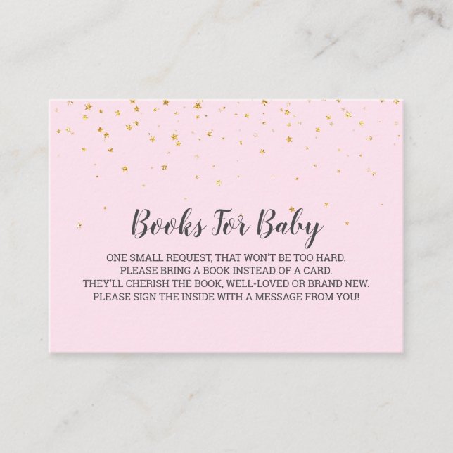 Gold Confetti Pink Baby Shower Book Request Enclosure Card (Front)