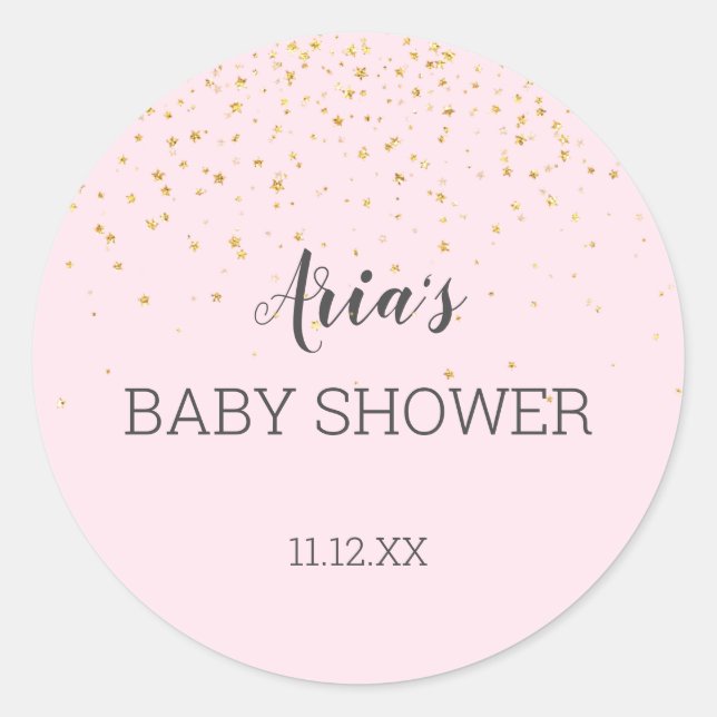 Gold Confetti Pink Baby Shower Envelope Seal (Front)