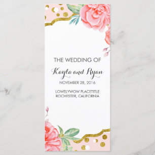 Gold Confetti Pink Floral Stripes Wedding Programs