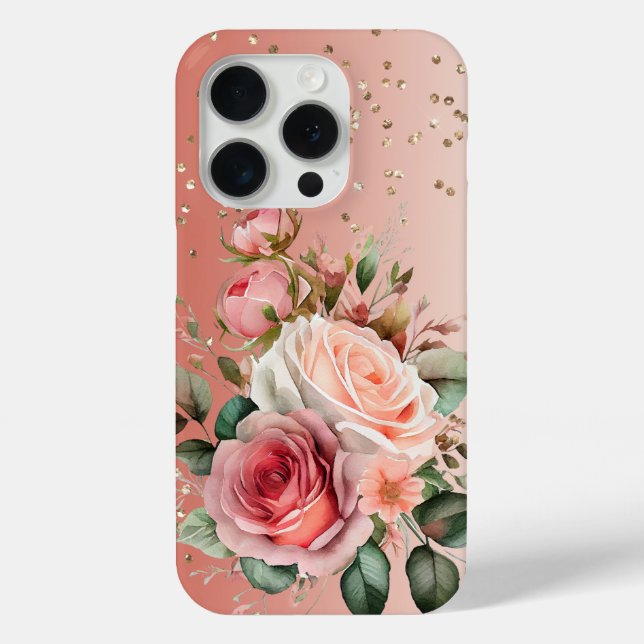 Gold Confetti Pink Roses Floral Case-Mate iPhone Case (Back)