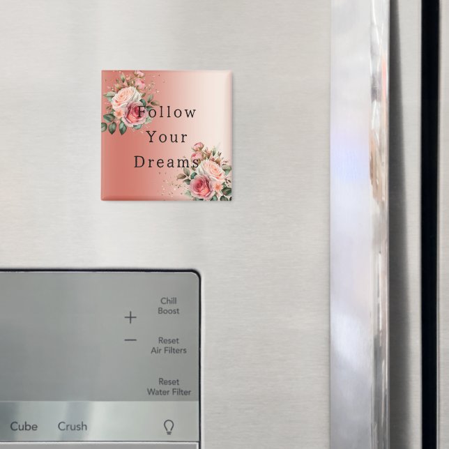 Gold Confetti Pink Roses Floral Magnet (In Situ (Fridge))