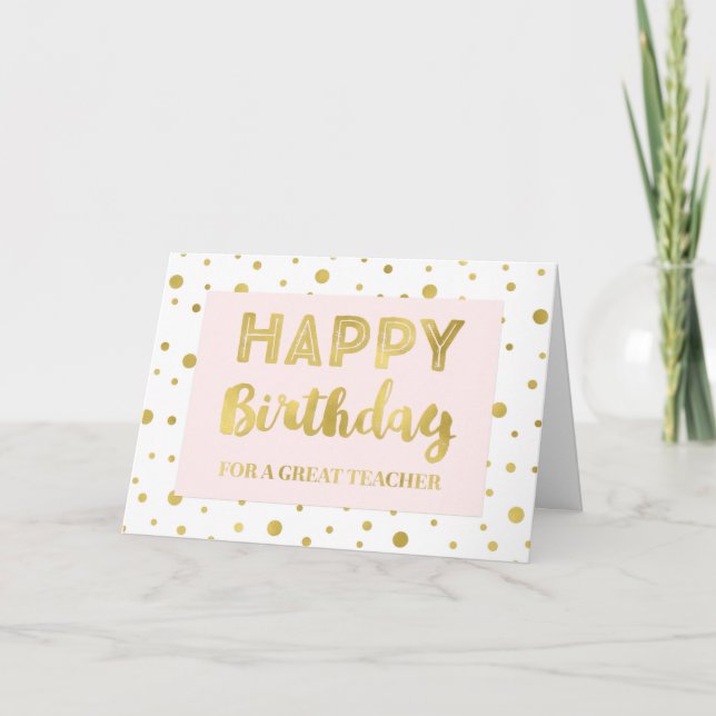 Gold Confetti Pink Teacher Carte d'anniversaire (Devant)