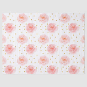 Gold Confetti Pink Watercolor Roses Tissue Paper