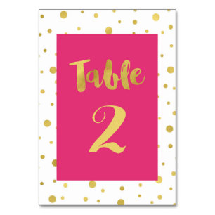 Gold Confetti Pink Wedding Table Number Cards