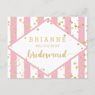 Gold Confetti Pink Will You Be My Bridesmaid Invitation