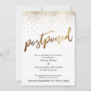 Gold Confetti Postponed Wedding Announcement  Card