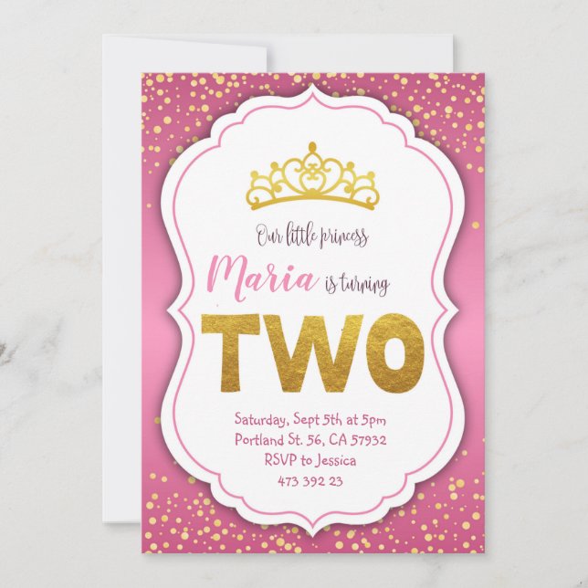 Gold Confetti Princess 2e Invitation anniversaire (Devant)