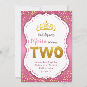 Gold Confetti Princess 2e Invitation anniversaire 
