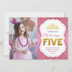 Gold Confetti Princess 5th Birthday Invitation