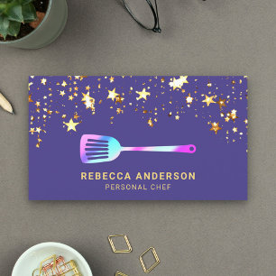 Gold Confetti Purple Rainbow Spatula Personal Chef Business Card