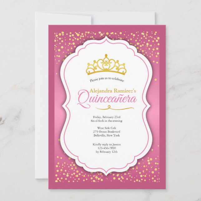 Gold Confetti Quinceañera Invitation (Devant)