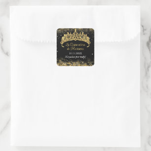 Gold Confetti Quinceanera Tiara Square Sticker