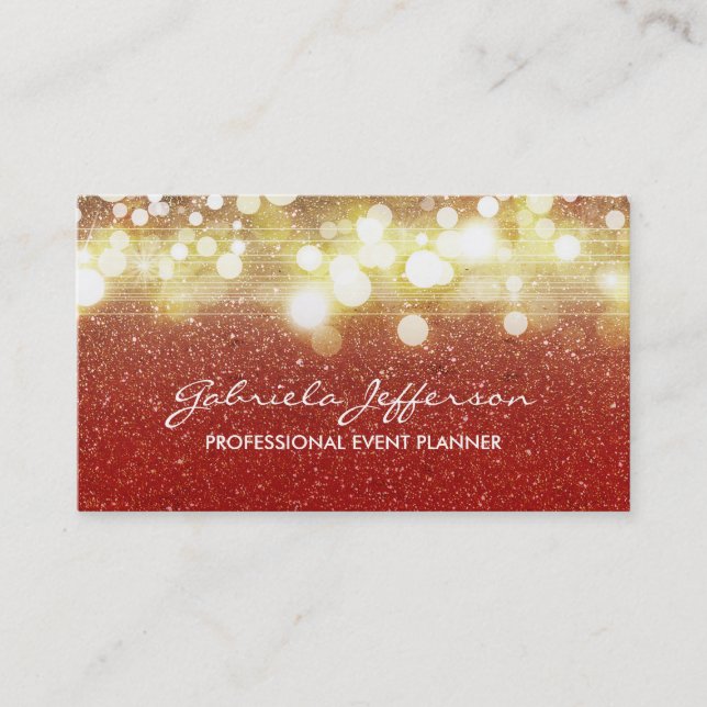 Gold Confetti Red Glamour Chic Business Card (Front)