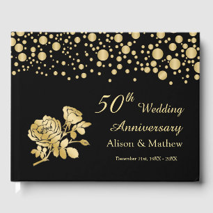 Gold Confetti Roses  50th Wedding Anniversary Guest Book