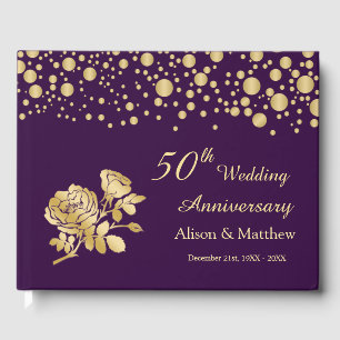Gold Confetti Roses 50th Wedding Anniversary Guest Book